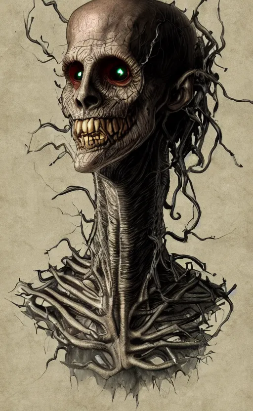 Image similar to full body portrait of Vecna from stranger things in the upside down, dynamic lighting, photorealistic, fantasy concept art, ambient lighting, atmospherical, stunning visuals, creative, cinematic, ultra detailed, trending on art station