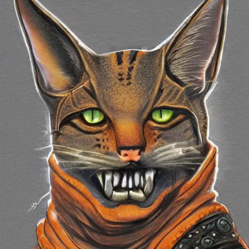 Image similar to d & d style portrait, tabaxi male in studded leather.