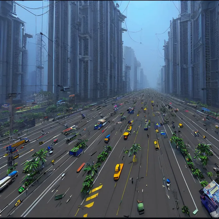 Prompt: clean streets of mumbai in 2 0 7 0, cyberpunk, futuristic, high fidelity, uncompressed png