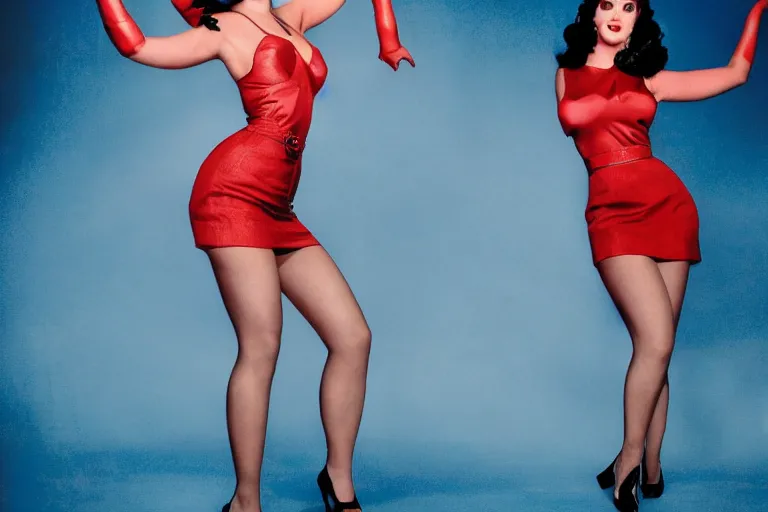Prompt: symmetric!! a 4 k full hd perfectly detailed studio lit full body photo shot front pose film still of katy perry as betty page