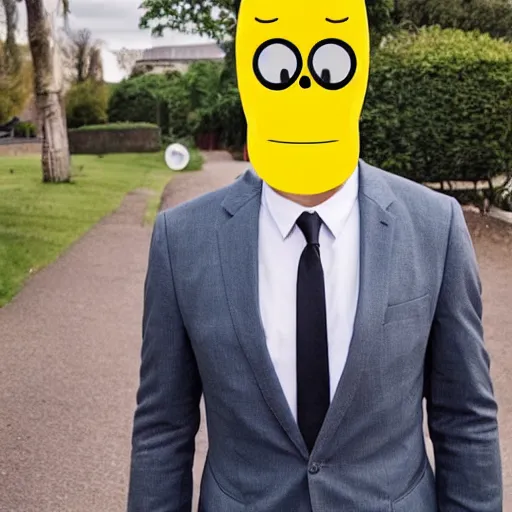 Image similar to a man wearing a suit banana head