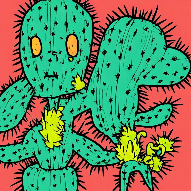 Prompt: “ a cactus scarecrow in the style of the art of hylics ”