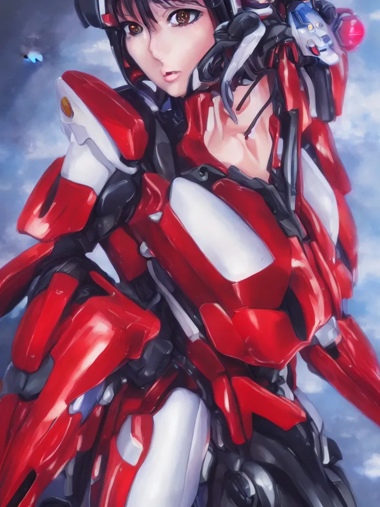 Image similar to A realistic anime portrait of a woman in a Gundam suit with glowing red, digital painting, by Stanley Artgerm Lau, Sakimichan, WLOP and Rossdraws, digtial painting, trending on ArtStation, SFW version
