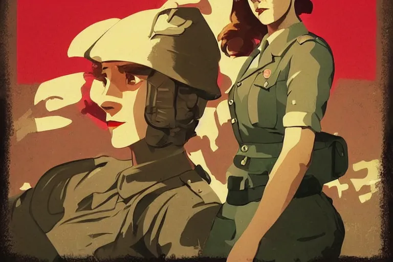 Image similar to communist Propaganda poster Emma Watson in WW2 uniform in the style of disco elysium by moebius and atey ghailan by james gurney by vermeer by George Stubbs full body full body full body full body trending on artstation vector art vector art vector art vector art inspirational