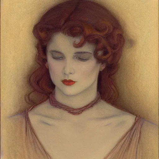 Prompt: a painting in the style of charles dana gibson and in the style of jean delville.