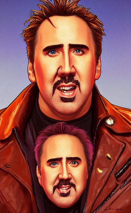 Prompt: nicolas cage as guy fieri, highly detailed, digital painting, artstation, concept art, smooth, sharp focus, illustration, art by artgerm and alphonse mucha, high definition digital art, in the style of ilya kuvshinov and Ross tran