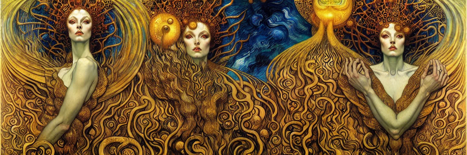 Image similar to Divine Chaos Engine by Karol Bak, Jean Delville, William Blake, Gustav Klimt, and Vincent Van Gogh, symbolist, visionary