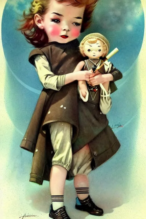 Image similar to ( ( ( ( ( 1 9 5 0 s retro future girl and her doll. muted colors. childrens layout, ) ) ) ) ) by jean - baptiste monge,!!!!!!!!!!!!!!!!!!!!!!!!!