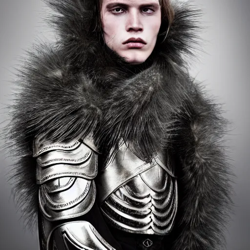 Prompt: a portrait of a beautiful young icelander male wearing an alexander mcqueen armor , photographed by andrew thomas huang, artistic