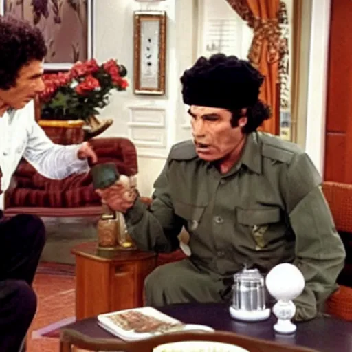 Image similar to A still of Muammar Gaddafi in the sitcom Seinfield