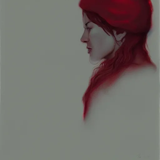 Image similar to the red woman, side profile, trending on artstation, 8 k, by gerard brom and zdzisław beksinski