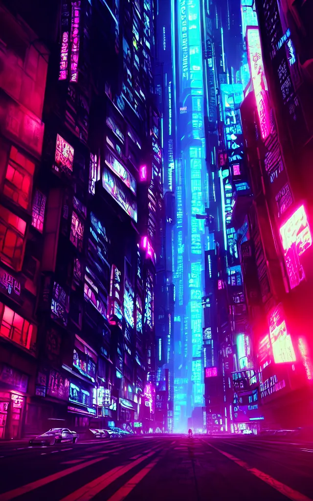 Image similar to concept art of a magnificent dark neon futuristic cyberpunk city bustling street at night cyberart in the style of liam wong in the film akira rendered in octane, 3 d render, trending on cgsociety, blender 3 d, displacement mapped