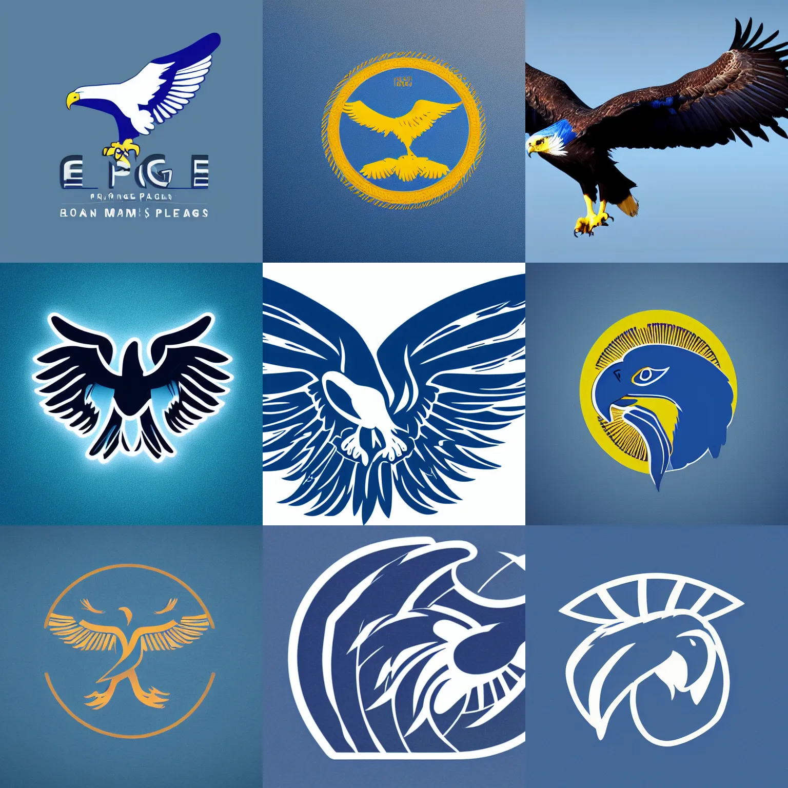 Prompt: a modern logo of a blue eagle spreading its wings, side view, clean, simple