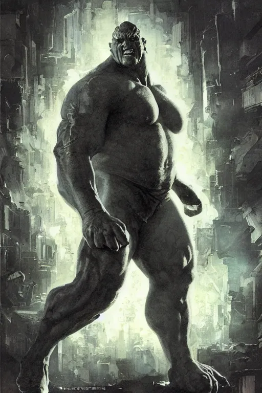 Image similar to pulp scifi fantasy illustration full body portrait of martyn ford as huge monstrous hulking villain, by norman rockwell, jack kirby, bergey, craig mullins, ruan jia, jeremy mann, tom lovell, marvel, astounding stories, 5 0 s