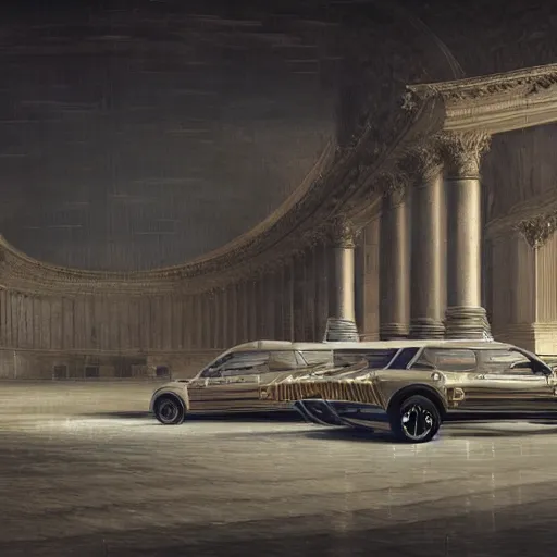 Prompt: car big pattern noise sci-fi organic brutalist forms and wall structure in the coronation of napoleon painting by Jacques-Louis David pinterest keyshot product render cloudy plastic ceramic material shiny gloss water reflections ultra high detail ultra realism 4k in plastic dark tilt shift