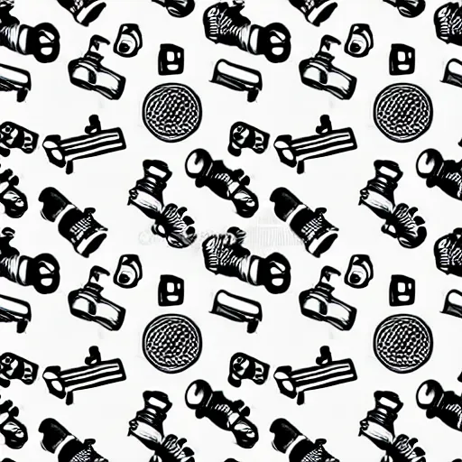 Image similar to seamless pattern showing microscopes. black and white, drawing, white background, seamless, ornament.