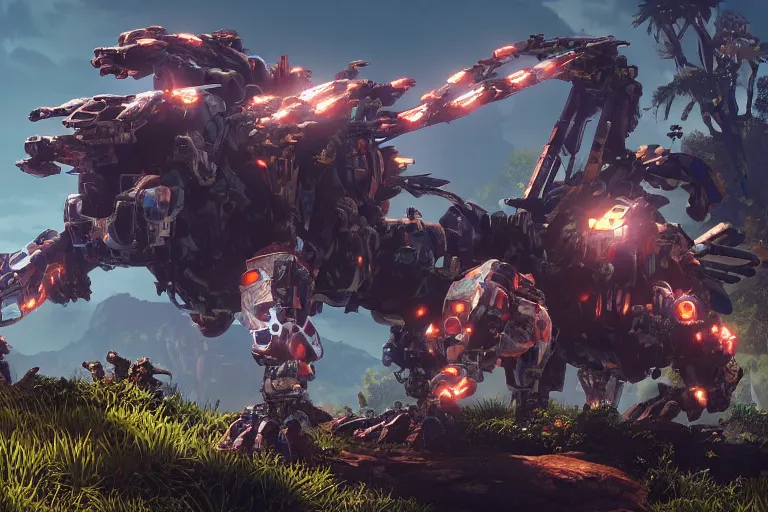 Image similar to shellsnapper machine mecha animal beast robot of horizon forbidden west horizon zero dawn bioluminiscence global illumination ray tracing hdr fanart arstation by sung choi and eric pfeiffer and gabriel garza and casper konefal