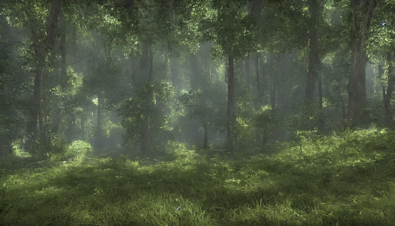 Prompt: a clearing in a forest, VGA graphics, high detail, adventure game