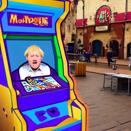 Image similar to an arcade whack a mole game with moles that look like boris johnson,