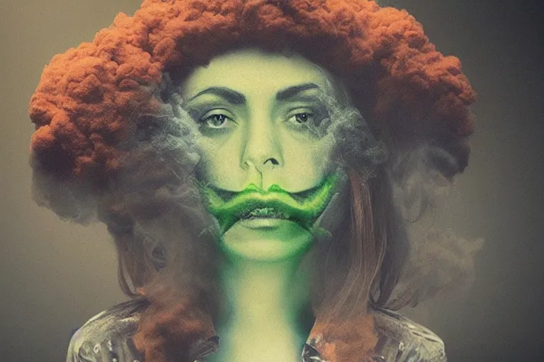 Image similar to a woman's face made out of smoke, marijuana, surreal, magritte, expression, slow