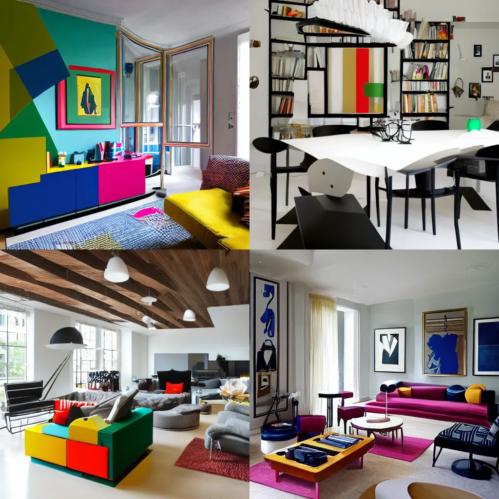 Prompt: memphis group interior design