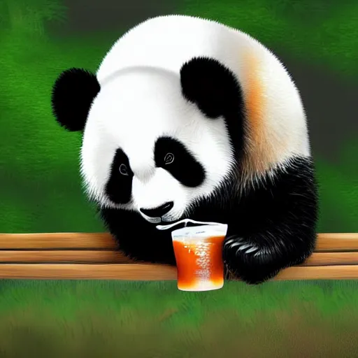 Prompt: panda drinking beer, detailed digital art
