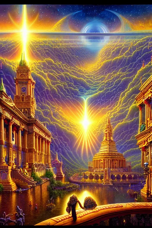 Prompt: a photorealistic detailed image of epic ornate scenery of the imagination, spiritual, evolution, science, divinity, utopian, triumphant, cinematic, mathematics, futuristic, by jason felix, david a. hardy, kinkade, lisa frank, wpa, public works mural, socialist