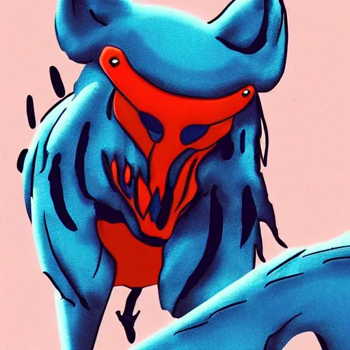 Image similar to the predator hunting a blue dog with large paws, digital art from tumblr