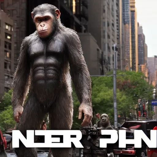 Image similar to planet of the apes In New York City Very detailed 4K quality Super Realistic