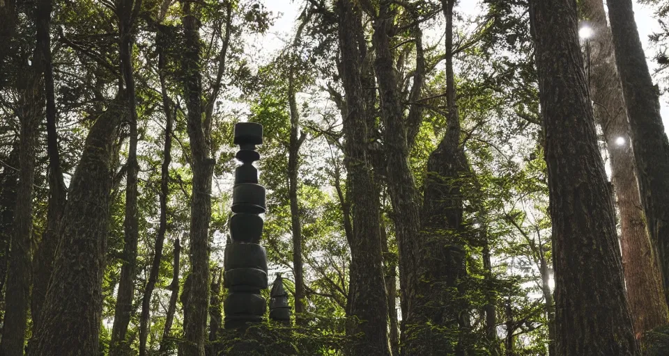 Prompt: giant towering chess pieces in a forest, low angle view, storybook, beautiful, soft lighting, artstation,