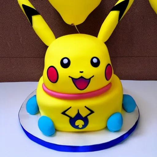 Prompt: pikachu birthday cake balloons celebration, knitted soft textures, happy fiesta party, bright colors, banner