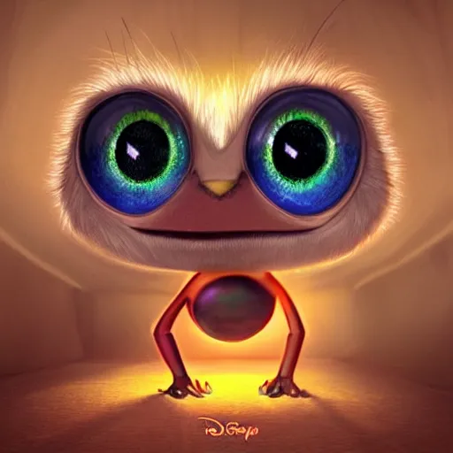 Image similar to cute alien creautes, big glowing eyes, furry, 3 d digital art, pixar, disney