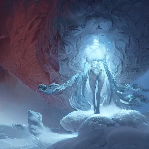 Image similar to A monster in the Arctic covered in snow, fractal Lighting, by Stanley Artgerm Lau, WLOP, Rossdraws, James Jean, Andrei Riabovitchev, Marc Simonetti, and Sakimichan, trending on artstation