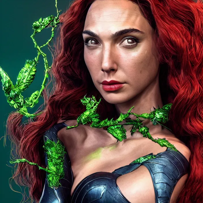 Image similar to portrait of Gal Gadot as a Poison Ivy in Batman & Robin 1997. intricate artwork. by Tooth Wu, wlop, beeple, dan mumford. octane render, trending on artstation, greg rutkowski very coherent symmetrical artwork. cinematic, hyper realism, high detail, octane render, 8k