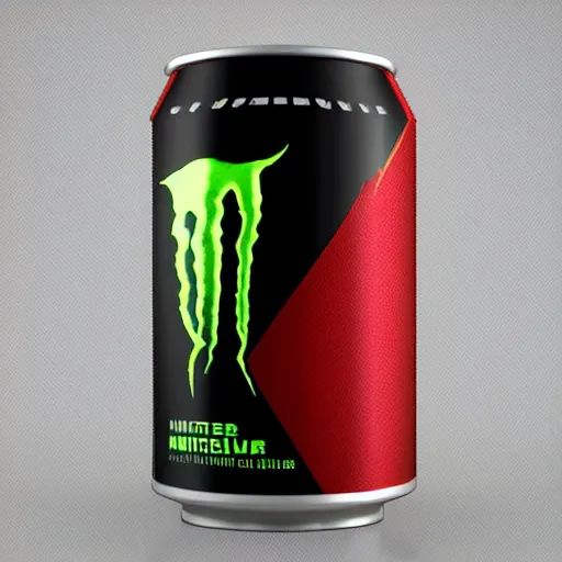 Prompt: new design aluminum can monster energy, red tones, 8k, octane render, cinematic light, harmony, ultra quality