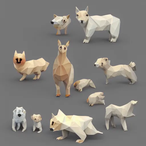 Image similar to low poly 3 d render of cute animals