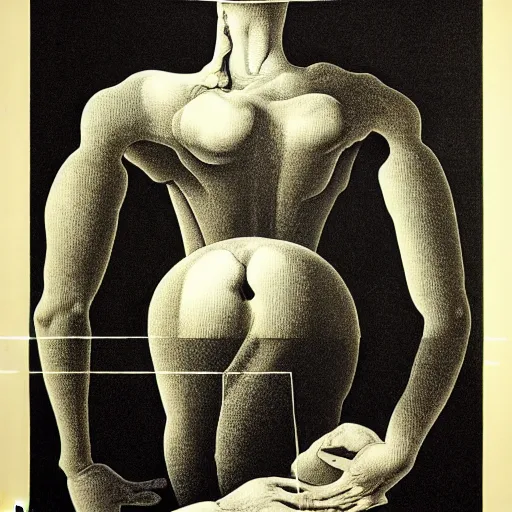Prompt: lithography on paper conceptual figurative post - morden monumental portrait by goya and escher, illusion surreal art, highly conceptual figurative art, intricate detailed illustration, controversial poster art, polish poster art, geometrical drawings, no blur