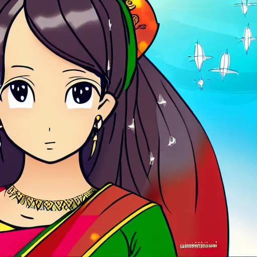 Image similar to illustration of a beautiful anime girl wearing saree