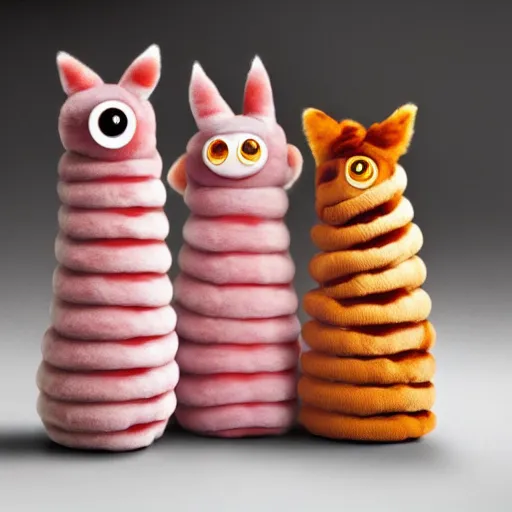 Image similar to photo of long furbies made of meat intertwining