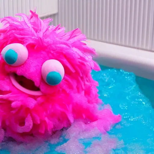 Image similar to hot pink feather boa muppet in bubble bath