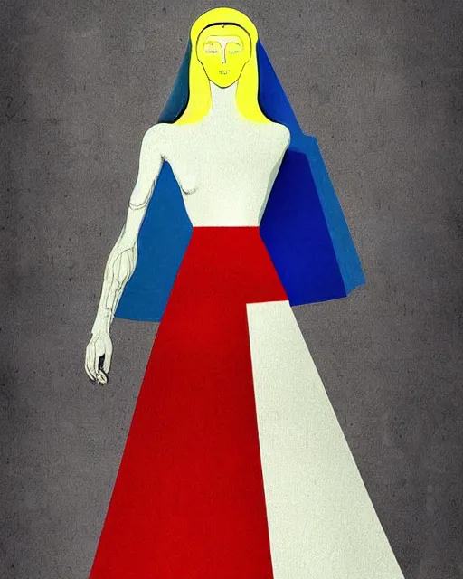 Image similar to digital art, centered full body of elven bride , by piet mondrian, de Stijl art mouvement, Abstract art, trending on artstation,