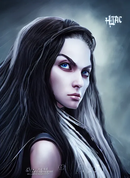 Image similar to An epic fantasy comic book style portrait painting of a girl with long straight hair, hair is half black half white, she is wearing a dress with a chess pattern, Unreal 5, DAZ, hyperrealistic, octane render, cosplay, RPG portrait, dynamic lighting