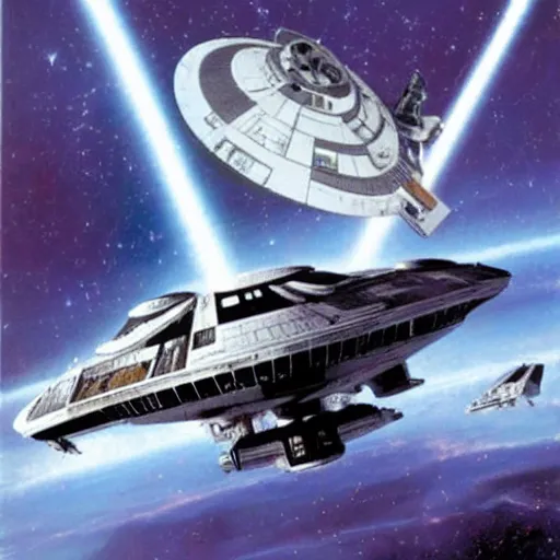 Prompt: The Starship Enterprise 1701-D chasing the Millenium Falcon