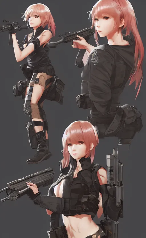 Prompt: highly detailed, high resolution, character design art, stunning, volumetric lightning, realistic guns, girls frontline style, matte, sharp focus, 150mm, illustration, artstation, by kuvshinov ilya, professional result, realistic human anatomy, simple design, realistic hand anatomy