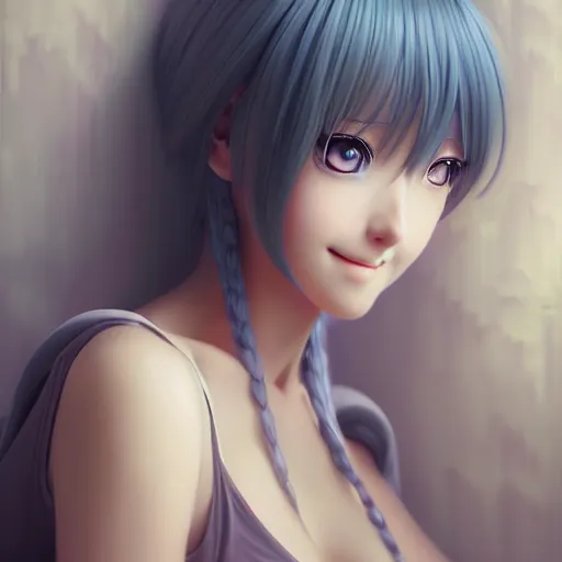 Prompt: beautiful serene intricate portrait of a realistic anime woman, smiling softly, wearing casual clothes, relaxing on the couch, interior lighting, cozy living room interior, soft focus, 8 k, art by irakli nadar, hyperrealism, hyperdetailed, ultra realistic