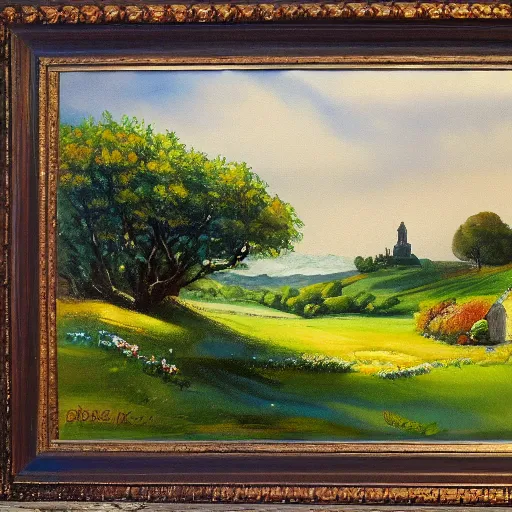 Prompt: landscape painting of the shire, bag - end, painting by bob ross