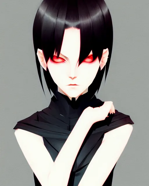 Prompt: sharp hq rendering, dark vampire, character portrait, concept art, painterly, fanart, highly detailed in the style of wlop by ilya kuvshinov, wenjun lin, angular asymmetrical design, chinese artist, eastern art style, nixeu