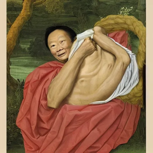 Image similar to Lee Kuan Yew emerging from a cocoon, renaissance style