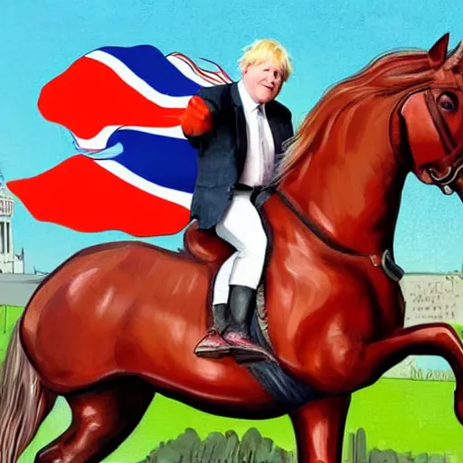 Image similar to a portrait of boris johnson in boxer shorts riding a horse, communist propaganda