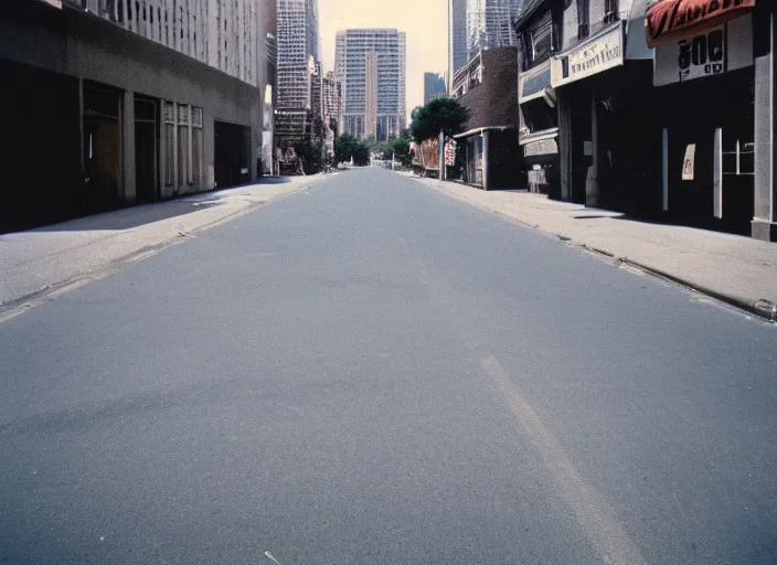 Image similar to A disposable camera picture of an empty street, Kodak Fling 200, 1983